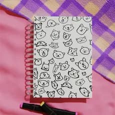 Caderno A5 - feito à mão, gatinhos - sketchbook, bullet journal, pautado, fofo, criativo, caderno artesanal, folhas 90g