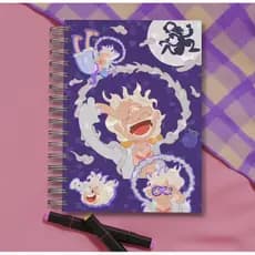 Caderno A5 - Luffy, Gear 5 | anime, One Piece, sketchbook, bullet journal, pautado, capa dura, 80 folhas de 90g