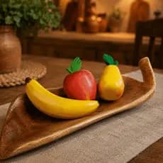 Kit 3 Frutas Entalhadas Em Madeira Para Decoração Fruta Artificial Com Pintura Realista