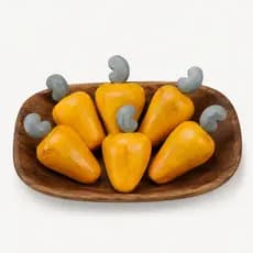 Kit 6 Cajus Frutas Entalhadas em Madeira Feito a Mão Para Decoração Cozinha