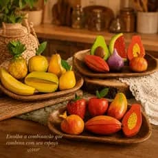 Kit 6 Frutas Entalhadas Em Madeira Para Decoração Pintura Realista Feito a Mão