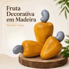 Kit 3 Frutas Caju de Madeira Fruta Artificial Artesanato Realista Para Decoração Cozinha
