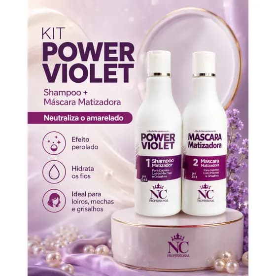 kit Shampo e Matizador Power Violet efeito Perolado hidrata e nao chumba 500ml