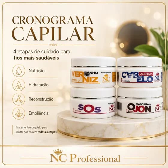 KIT CRONOGRAMA CAPILAR 120g – SOS + BANHO DE VERNIZ + DESMAIA CABELO + OJON | HIDRATAÇÃO, NUTRIÇÃO E RECONSTRUÇÃO COMPLE