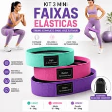 Hip Band Kit 3 Faixas Elásticas Glúteos Pernas Glúteo musculação Treino fitness Pilates Academia