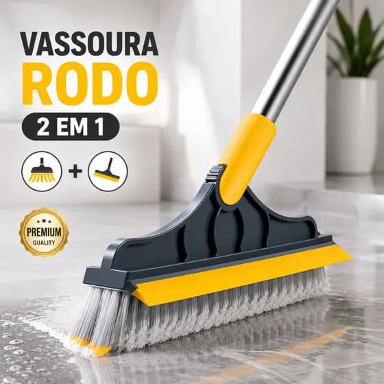 Vassoura e Rodo 2 em 1 Escova Rígida de Limpeza com Raspador  Limpa Vidros com Rotação Esfregão