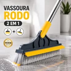 Vassoura e Rodo 2 em 1 Escova Rígida de Limpeza com Raspador  Limpa Vidros com Rotação Esfregão