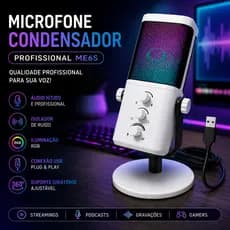 Microfone Dinâmico Musicas Gamer Podcasts jogos transmissões ao vivo gravações Usb-c Premiun
