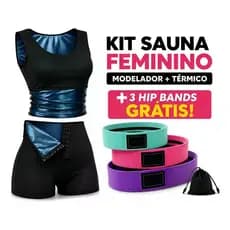Kit Regata Sauna Feminino Short Modelador Hip Band Brinde Roupa Fitness Afinar Cintura Emagrecedor