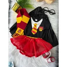 Conjunto Feminino Bebe 6 Peças Body Saia Capa Cachecol Oculos e Sapatinho Temático Harry Potter
