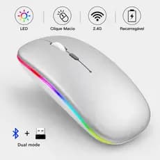 Mouse Bluetooth Sem Fio com LED Dual Mode 2.4G RGB Recarregável USB-C Silencioso para Notebook