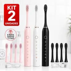 Kit 2 Escova de Dentes Elétrica Sonic - Recarregável + 4 Refis Grátis