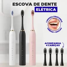 Escova de Dente Elétrica + 4 Refis - A Prova D'água - Recarregável