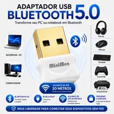 Adaptador USB Bluetooth 5.0 Plug & Play para PC Notebook Windows Fone Mouse Teclado