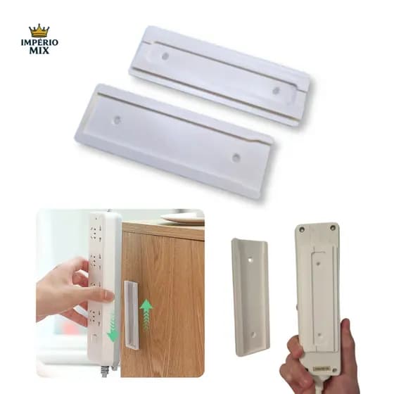 Suporte Adesivo p/ Extensão e Filtro de Linha 12×4cm (PLA) | Fita Já Aplicada | Com Furação