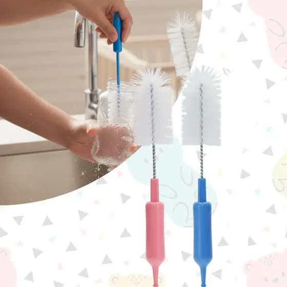 Escova Grande para Mamadeira e Bico Limpeza Murano - Azul/ Rosa REF 116 VANT3