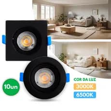 Kit 5-20 Luminária Led Spot 5W 7W Preto Redondo Quadrado Embutido Branco Frio Quente Bivolt VANT3
