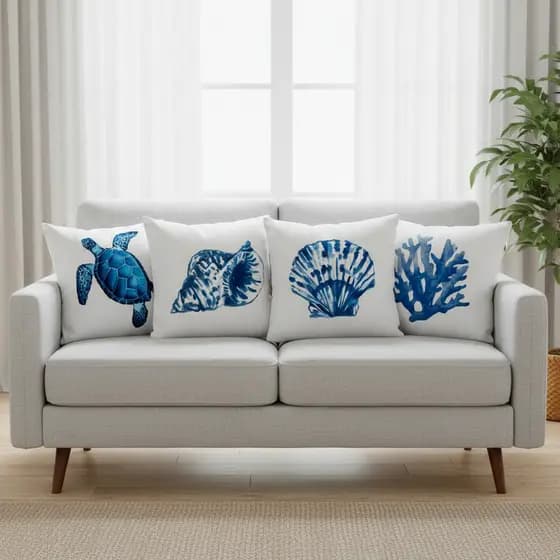 Kit 4 Capas de Almofadas Decorativas - Elementos do Mar