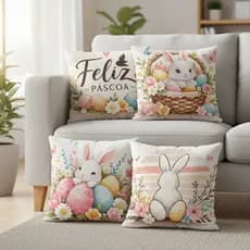 Kit 4 Capas De Almofadas Feliz Páscoa 45x45 - Estampa Moderna Tecido Premium Com Zíper Invisível