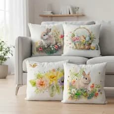 Kit 4 Capas De Almofadas Páscoa Elegante 45x45 - Estampa Moderna Tecido Premium Com Zíper Invisível