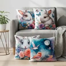 Kit 4 Capas de Almofadas Decor Páscoa Coelhos - 45x45 Com Zúper Invisível Fácil Lavagem Não Desbota