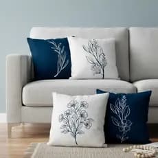 Kit 4 Capas de Almofadas Decorativas 45x45 - Floral Azul Marinho