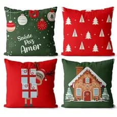 Kit 4 Capas de Almofadas Decorativas 45x45 - Natal