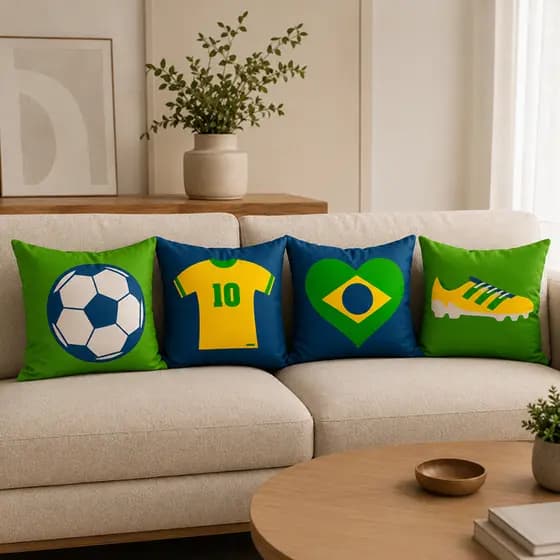 Kit 4 Capas de Almofadas do Brasil para Copa 45x45cm - Com Zíper Invisível Tecido que Não Desbota e Fácil Lavagem