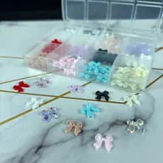 Kit com Laços 3D Pérolas para Unhas e Flores Secas – Nail Art Luxo | Vários Modelos e Cores