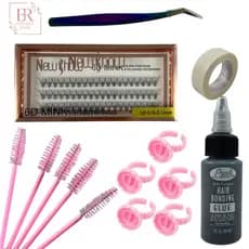 Kit Extensão de Cílios NEW SHOW COMPLETO Lanell 30ml + Pinça Profissional + Cílios 12P