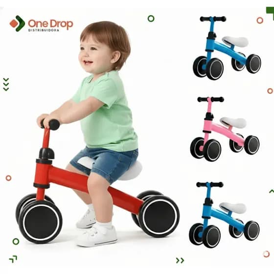 Bicicleta Andador de Equilíbrio Infantil Bibi Bike Andador Sem Pedal 4 Rodas Aprender a Pedalar Rosa Azul Vermelho
