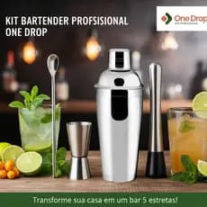 Kit Caipirinha 4 Peças  Kit Bar Coqueteleira Inox Socador Dosador Duplo e colher d