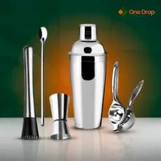 Kit Caipirinha 5 Peças  Kit Bar Coqueteleira de Inox Socador Dosador Duplo Colher E Espremedor De Limão