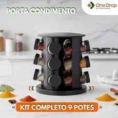 Porta Condimentos Giratório Com 9 Potes De Vidro Preto