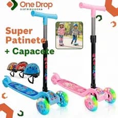 Patinete Scooter Infantil + Capacete (cor variada) 30Kg Rosa Azul LED