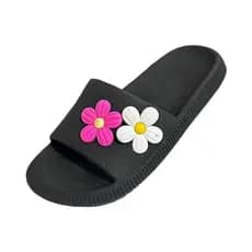 Chinelo Slide Nuvem Com Flores Botão Confortável e Leve