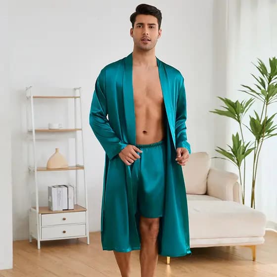 Camisola masculina + Shorts terno, Loungewear de seda