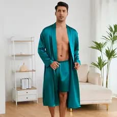 Camisola masculina + Shorts terno, Loungewear de seda