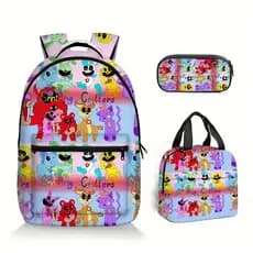 < Horror Bobby Smile} Conjunto de três peças de bolsa escolar + lancheira + estojo para lápis