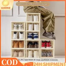 Rack para sapatos transparente e dobrável, caixas de plástico para sapatos e caixas para guardar botas à prova de poeira