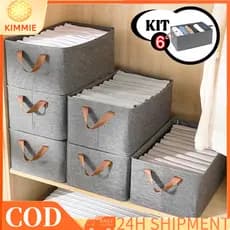 Kit 6 Caixas Organizadoras Guarda Roupa Cesto Organizador de Roupas Calças com Tampa Dobrável Multiuso Armário