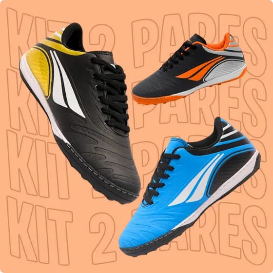 KIT 2 PARES Chuteira Masculina Society Grama Sintética Costurada Leve Confortável Alta Performance