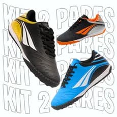 KIT 2 PARES Chuteira Society Masculina Campo Sintético Reforçada Costurada Leve Durável 38-43