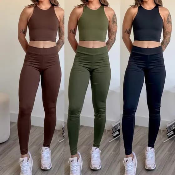 KIT 3 Conjunto Academia feminino Top academia  calça Legging conjunto para academia conjunto  fitness roupas para treino