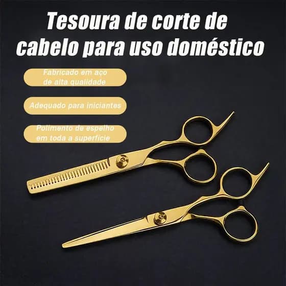 Kit Tesouras de Cabeleireiro Profissional em Aço Inoxidável: Corte Preciso + Desbaste Perfeito