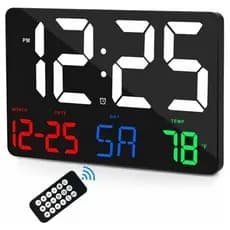 Relógio de Parede Digital LED  Hora, Data e Temperatura – Design Moderno e Fácil Visualização