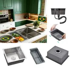 Kit Cuba Pia Gourmet Cozinha Luxo Inox 304 50x40cm Com Cesto de drenagem Durabilidade Premium