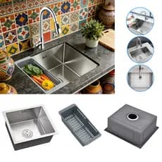 Kit Cuba Pia Cozinha Quadrada Inox 304 50x40cm Com Torneira Acessórios Ideal para Reforma