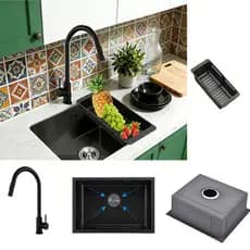 Kit Cuba Quadrada Cozinha Inox 304 50x40cm Gourmet Com Torneira Extensível Para Apartamento e Casa
