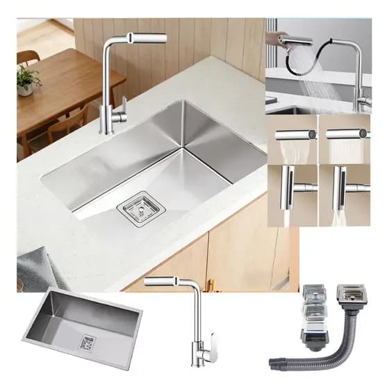 Kit Cuba Pia Cozinha Gourmet Premium Aço Moderna Escovado Inox 304 Resistente 60x40cm Com Torneira